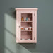 Schmaler Hängeschrank aus Massivholz mit Glastür | Geschirrvitrine hängend - Vintage - Pink