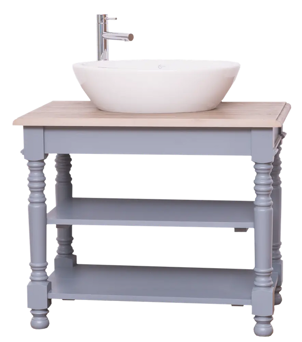 Waschbeckenschrank aus Massivholz mit gedrechselten Beinen von rechts