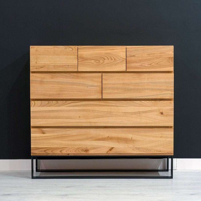 Industrial Sideboard aus massiver Eiche | Kommode Keen mit sieben Schubladen