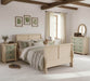 Schlafzimmer-landhaus-Set-aus-Massivholz-Bett-zwei-Nachttische-salbei