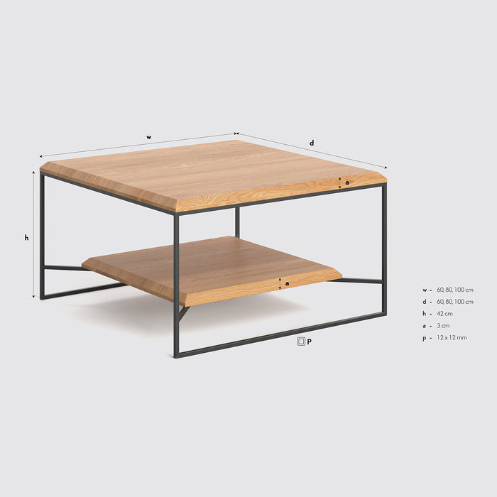 Industrial Couchtisch aus massiver Eiche | Kaffeetisch Mesa in verschiedenen Größen