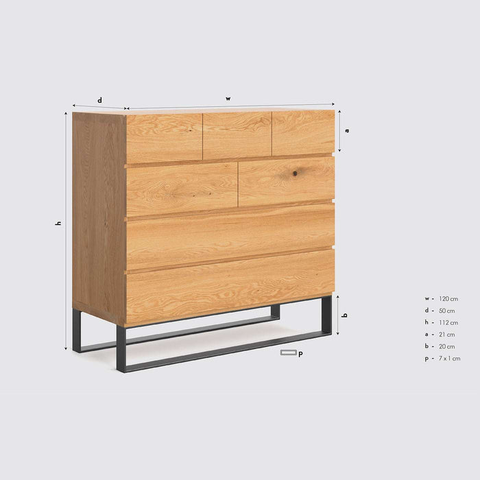 Industrial Sideboard aus massiver Eiche | Kommode Keen mit sieben Schubladen