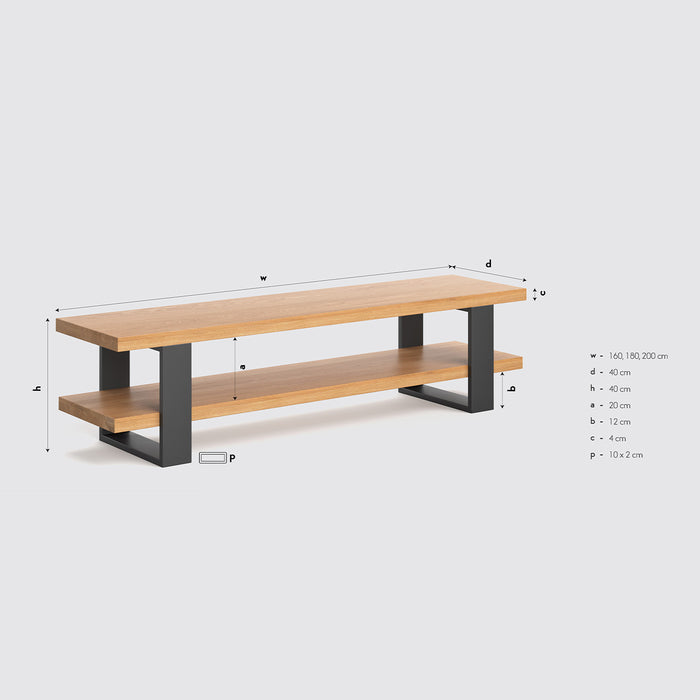 Industrial TV-Board aus massiver Eiche | Lowboard Prim in drei Größen