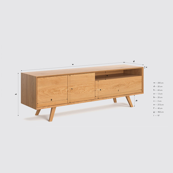 TV-Board aus massiver Eiche in drei Größen | Zweitüriges Sideboard Quatro mit Schublade