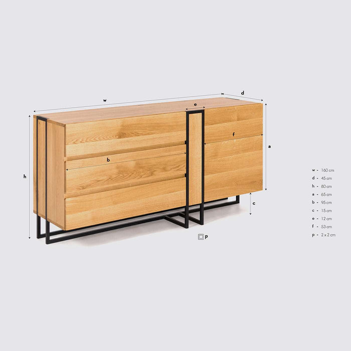 Industrial Sideboard aus massiver Eiche | Kommode Morino mit drei Schubladen und Tür - in zwei Größen