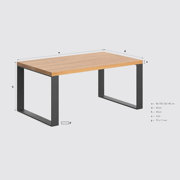 Industrial Couchtisch aus massiver Eiche | Kaffeetisch Slim in verschiedenen Größen