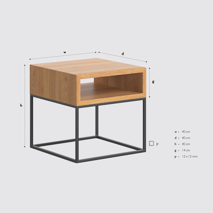 Schlafzimmer-Set | Industrial Bett aus massiver Eiche und Metall mit zwei Nachttischen | Nova + 2x Loom