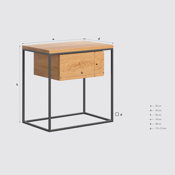 Schlafzimmer-Set | Industrial Bett aus massiver Eiche und Metall mit zwei Nachttischen | Frame und 2x Hover