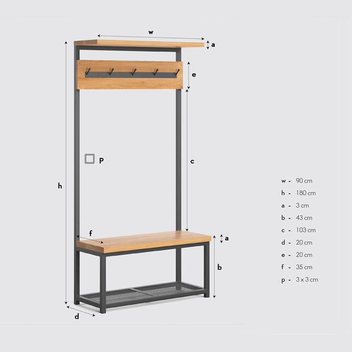 Industrial Garderobe Frame mit Sitzbank und Schuhablage