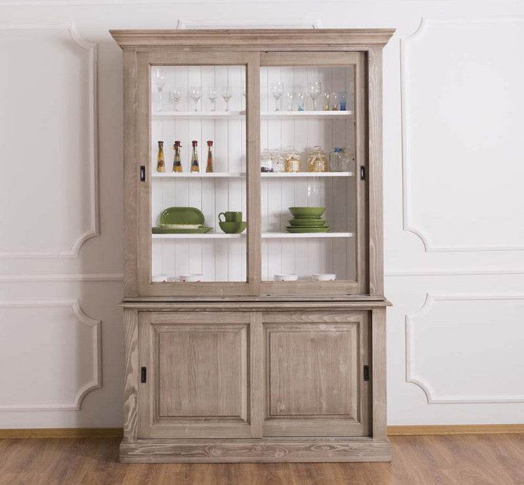 Buffetschrank mit Schiebetüren | Geschirrschrank | Vitrine | 2-teilig - Gebürstet - Weiß