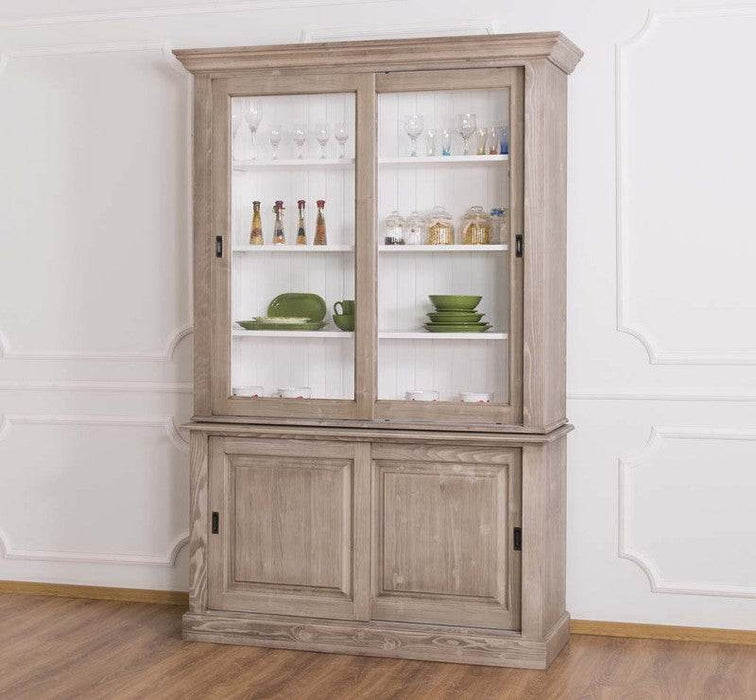 Buffetschrank mit Schiebetüren | Geschirrschrank | Vitrine | 2-teilig - gebuerstet-weiß-rechts