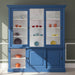 Massiver Buffetschrank - Geschirrschrank | Vitrine | 2-teilig | 6 Schiebetüren - Blau - Weiß-offen