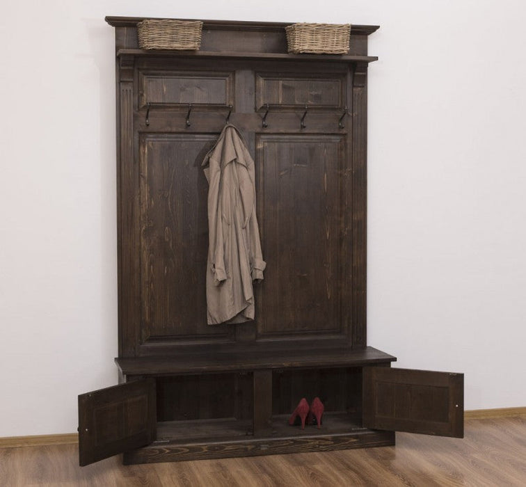 Garderobe aus Massivholz mit 6 Haken und 2 Staufächern