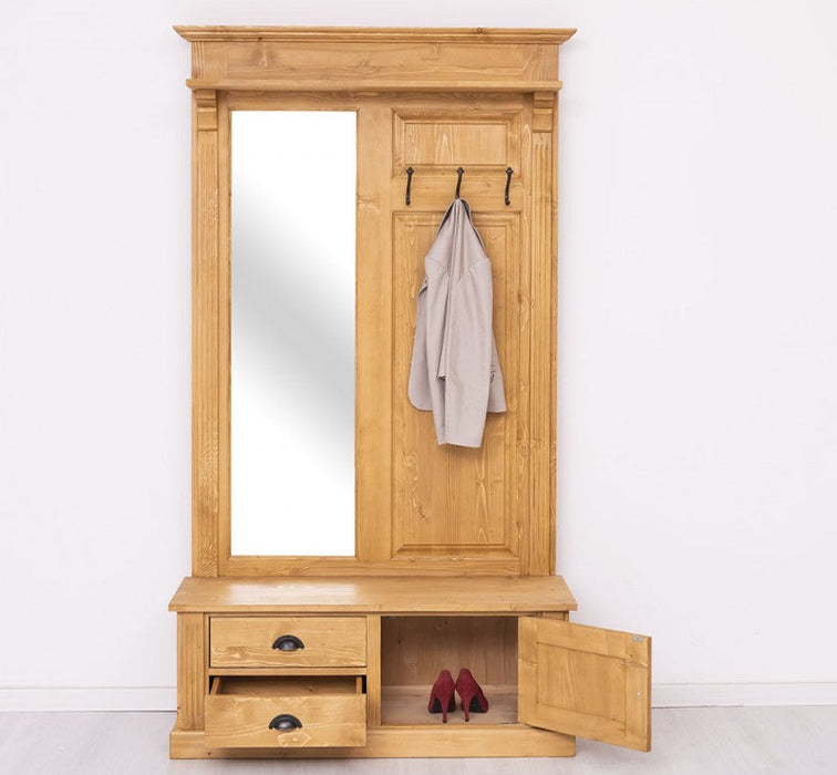 Garderobe aus Massivholz mit Spiegel und Staufächern