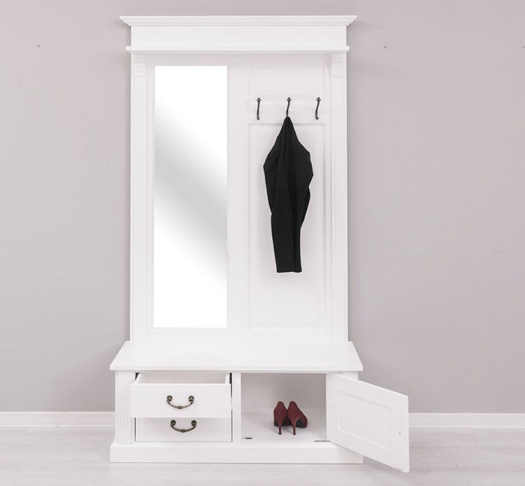 Garderobe aus Massivholz mit Spiegel und Staufächern