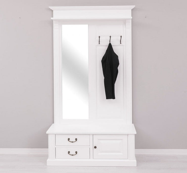 Garderobe aus Massivholz mit Spiegel und Staufächern