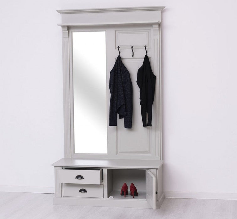 Garderobe aus Massivholz mit Spiegel und Staufächern