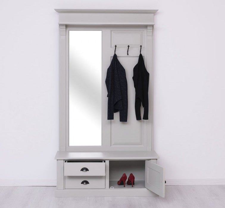 Garderobe aus Massivholz mit Spiegel und Staufächern