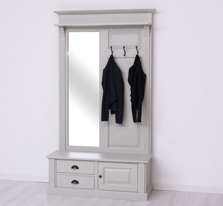 Garderobe aus Massivholz mit Spiegel und Staufächern