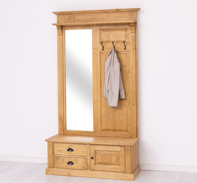 Garderobe aus Massivholz mit Spiegel und Staufächern