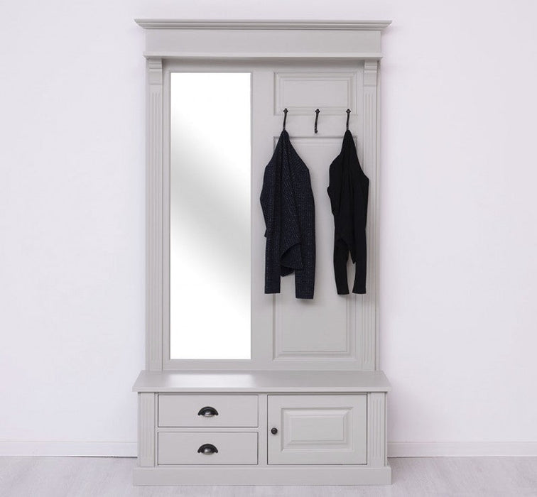 Garderobe aus Massivholz mit Spiegel und Staufächern