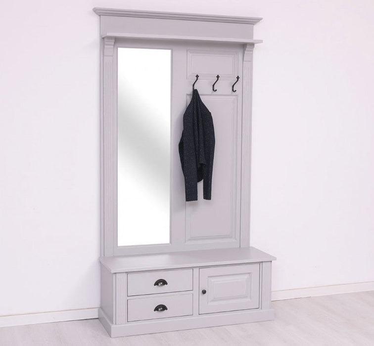 Garderobe aus Massivholz mit Spiegel und Staufächern