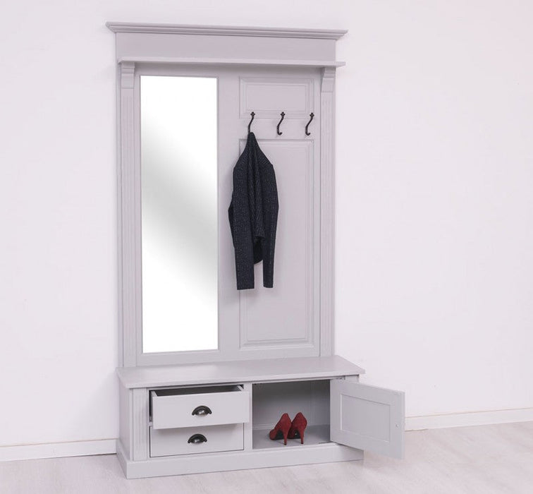 Garderobe aus Massivholz mit Spiegel und Staufächern