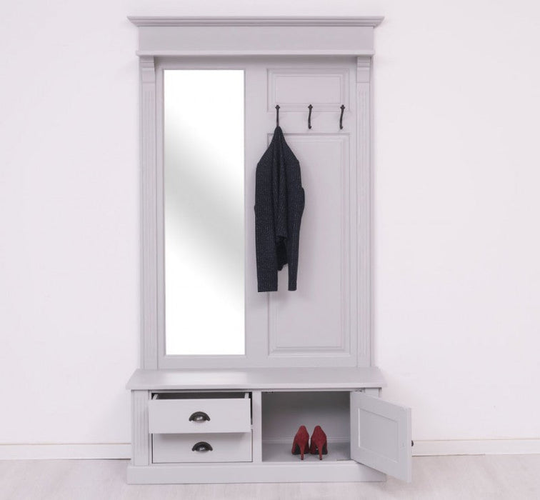 Garderobe aus Massivholz mit Spiegel und Staufächern