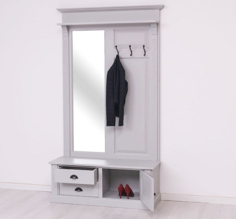 Garderobe aus Massivholz mit Spiegel und Staufächern