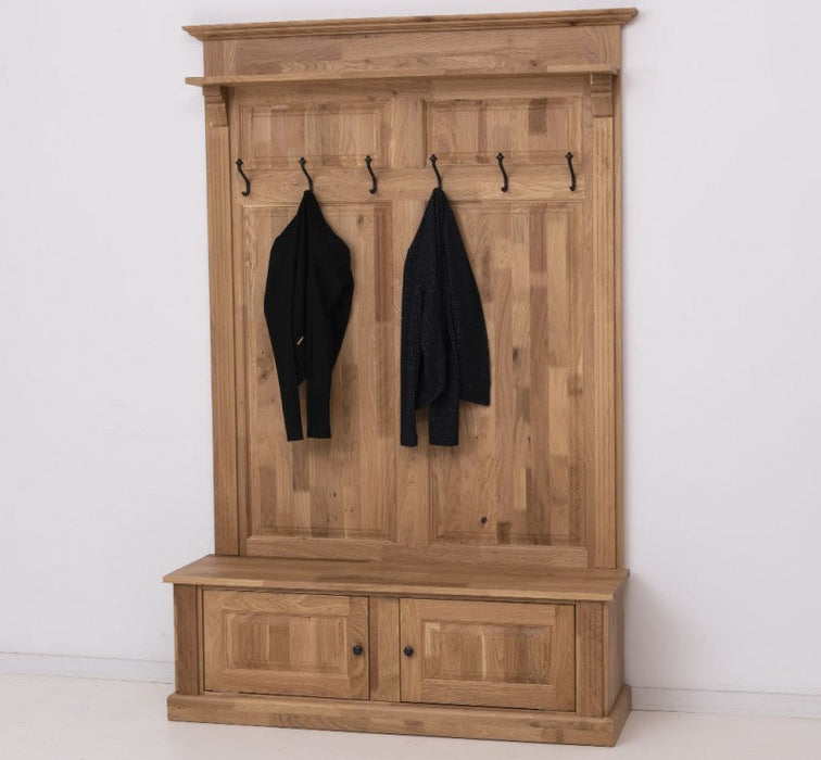 Garderobe aus massiver Eiche mit 6 Haken und 2 Staufächern