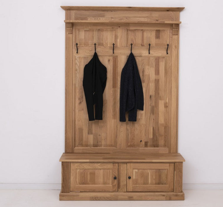 Garderobe aus massiver Eiche mit 6 Haken und 2 Staufächern