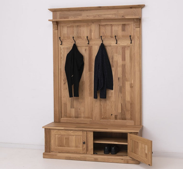 Garderobe aus massiver Eiche mit 6 Haken und 2 Staufächern