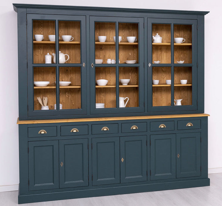Großer Geschirrschrank aus Massivholz | Vitrine | 2-teilig | 9 Türen | 6 Schubladen