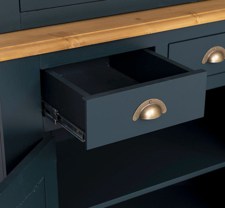 Großer Geschirrschrank aus Massivholz | Vitrine | 2-teilig | 9 Türen | 6 Schubladen