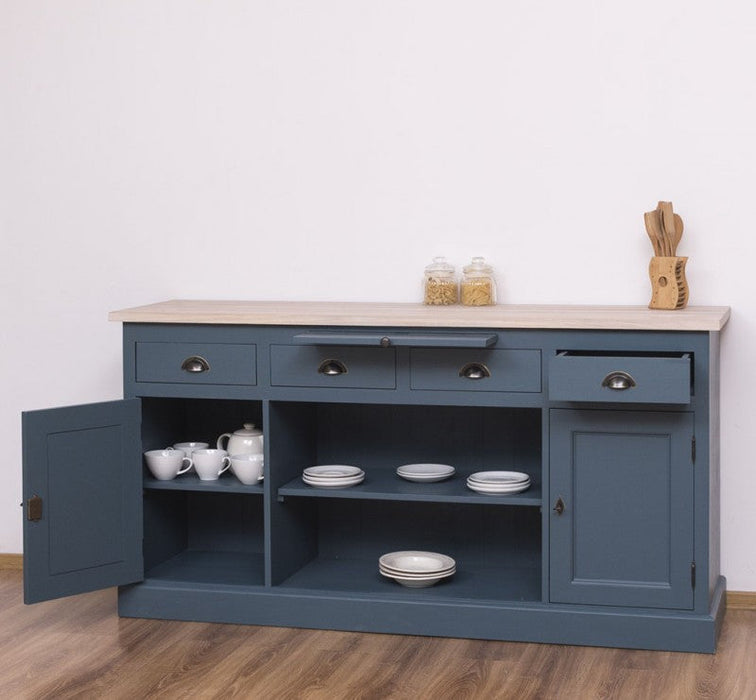 Sideboard aus Massivholz mit Eichenplatte | Kommode mit 4 Schubladen und 2 Türen und mittigem Auszug