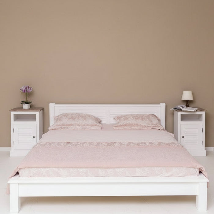 Schlafzimmer-Set - Bett aus Massivholz mit zwei Nachttischen - 