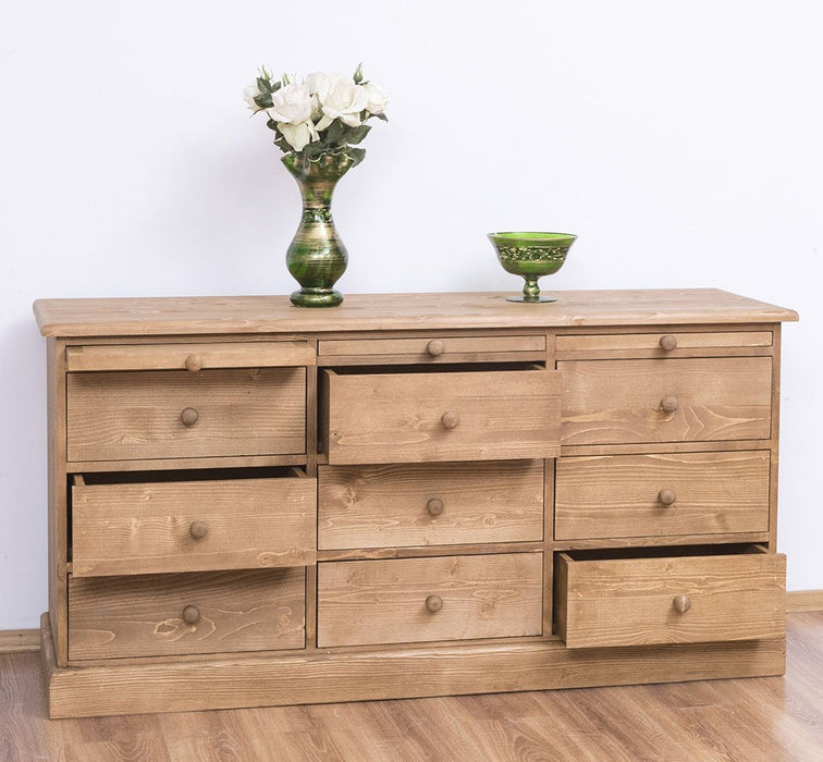 Große Landhauskommode aus Massivholz mit neun Schubladen - Sideboard