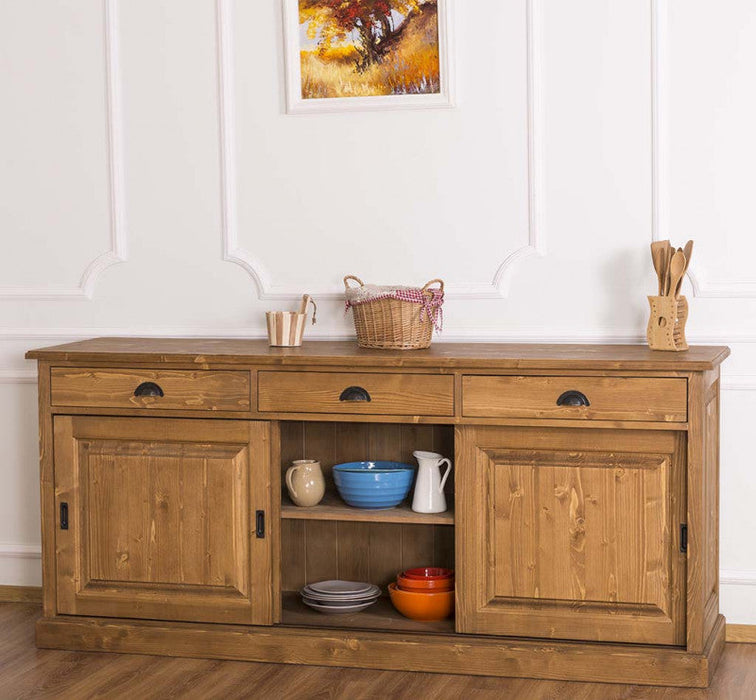 Kommode aus Massivholz | Sideboard mit 3 Schubladen und 3 Schiebetüren