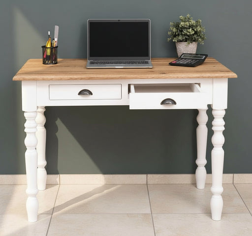 Vintage Konsolentisch aus Massivholz - Schreibtisch mit 2 Schubladen mit Eichenplatte - 