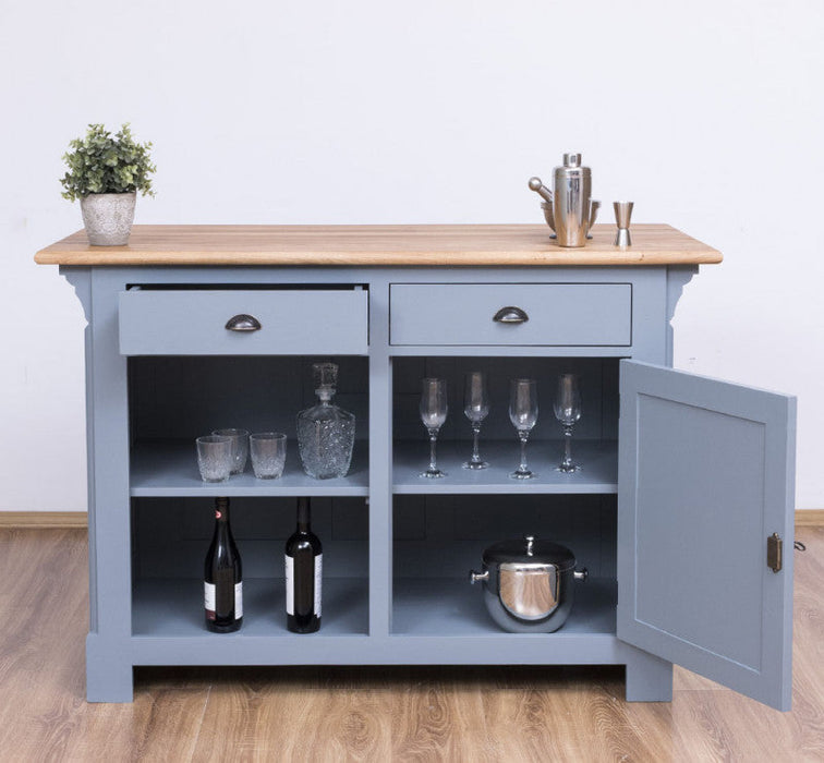 Landhaus Bartresen aus Massivholz - Minibar freistehend mit Eichenplatte