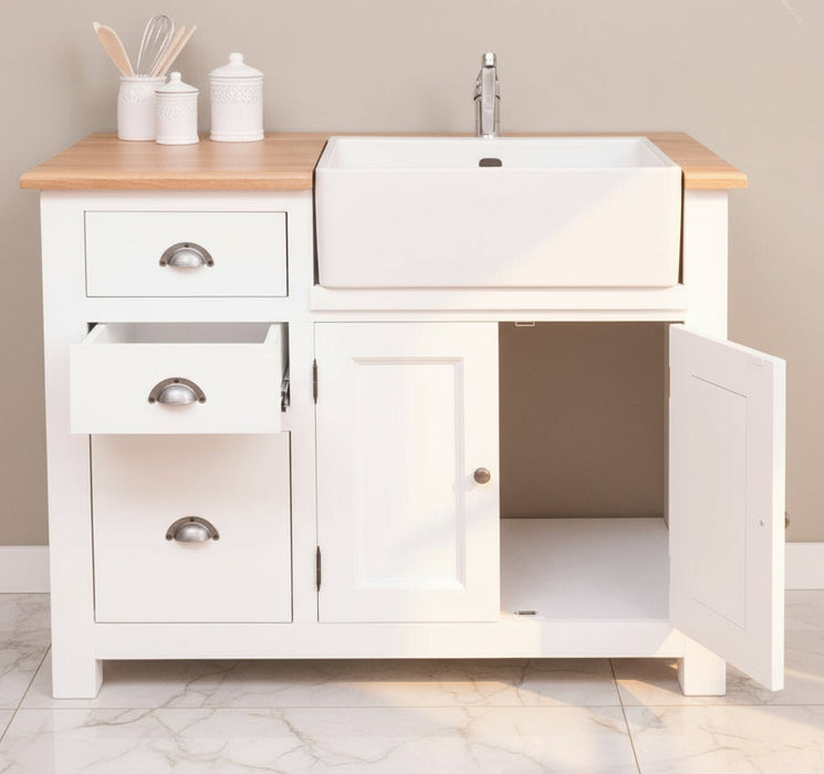 Küchenschrank mit Spülbeckenaussparung aus Massivholz - mit Eichenplatte und Waschbecken - 