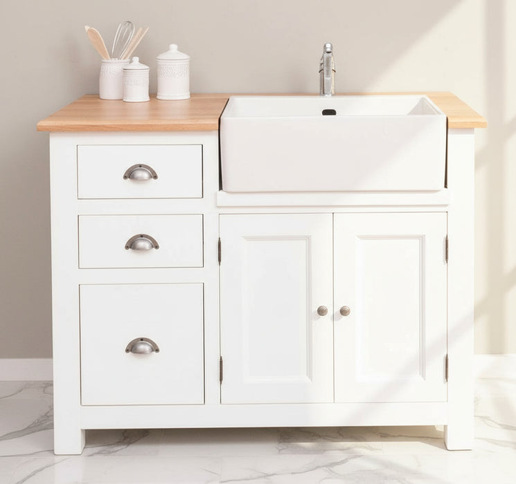 Küchenschrank mit Spülbeckenaussparung aus Massivholz - mit Eichenplatte und Waschbecken - 