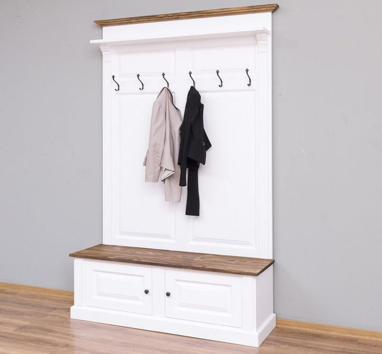 Garderobe aus Massivholz mit 6 Haken und 2 Staufächern