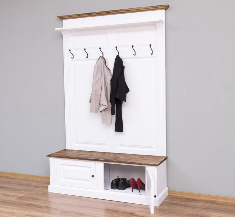 Garderobe aus Massivholz mit 6 Haken und 2 Staufächern