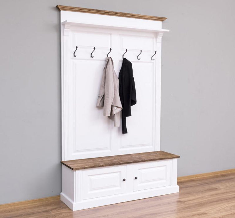 Garderobe aus Massivholz mit 6 Haken und 2 Staufächern