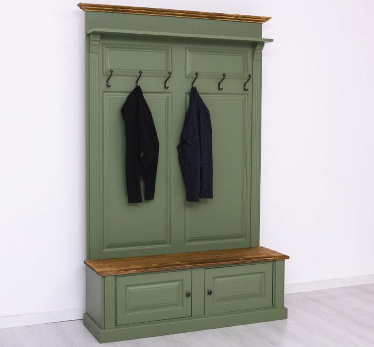 Garderobe aus Massivholz mit 6 Haken und 2 Staufächern