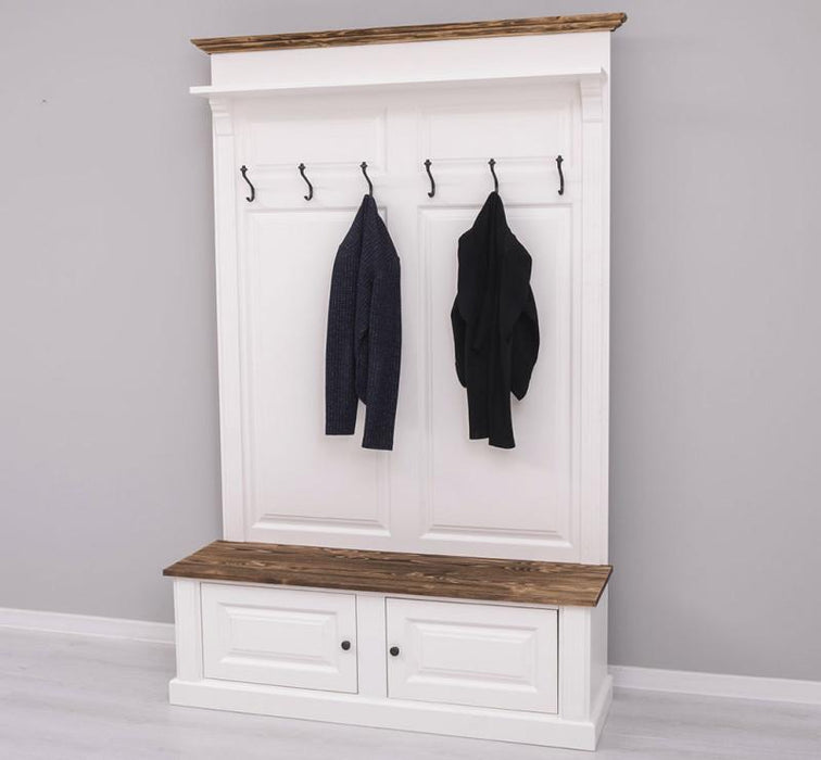 Garderobe aus Massivholz mit 6 Haken und 2 Staufächern