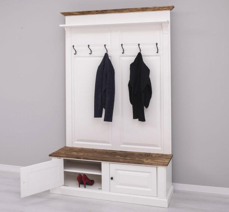 Garderobe aus Massivholz mit 6 Haken und 2 Staufächern