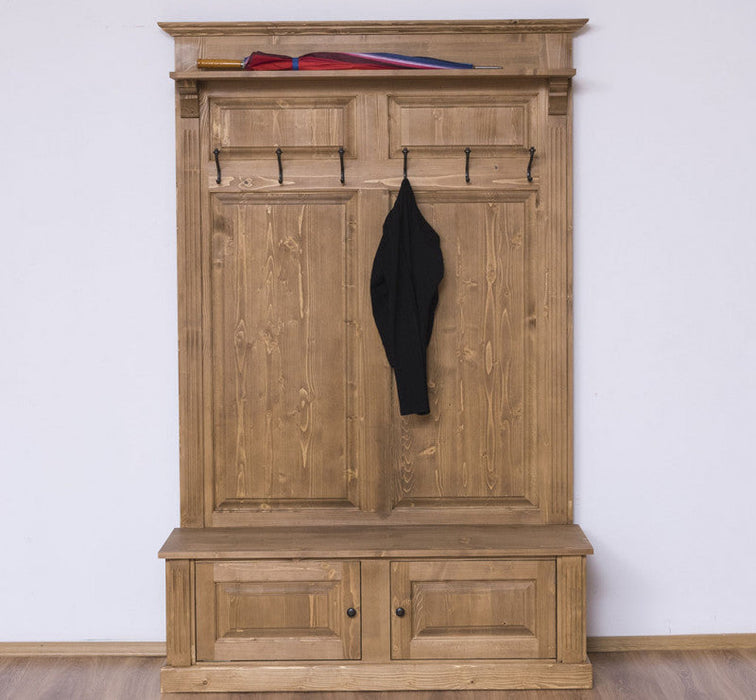 Garderobe aus Massivholz mit 6 Haken und 2 Staufächern