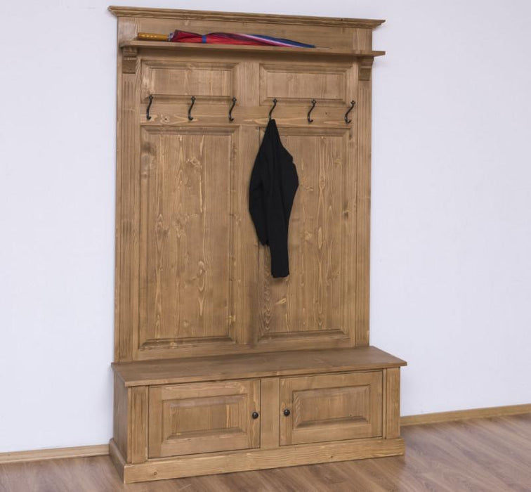 Garderobe aus Massivholz mit 6 Haken und 2 Staufächern